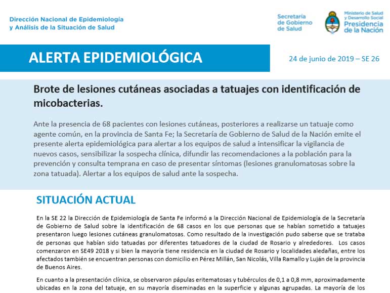 ALERTA EPIDEMIOLÓGICA – Brote de lesiones cutáneas asociadas a tatuajes con identificación de micobacterias